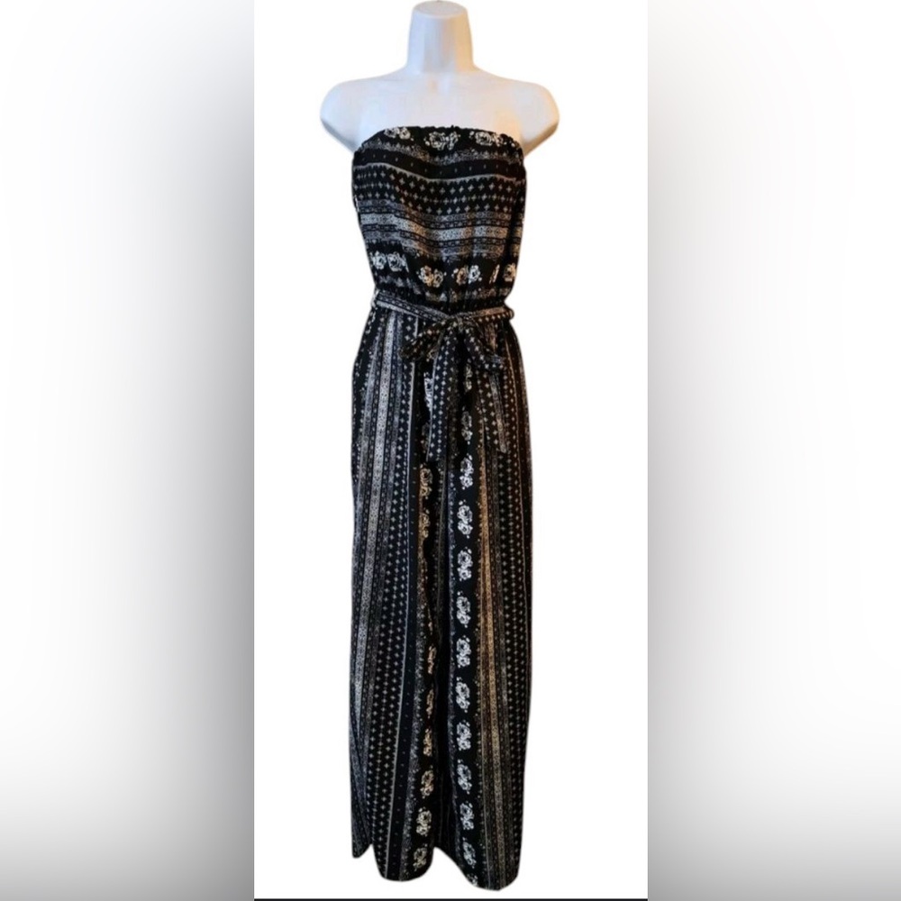 Rue21 Black and White Tiered Strapless Jumpsuit